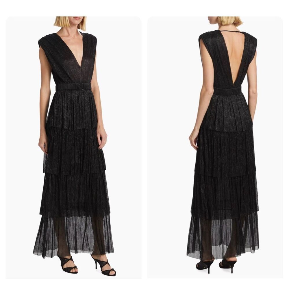 Sabina Musayev Black Tiered V-Neck Maxi Dress